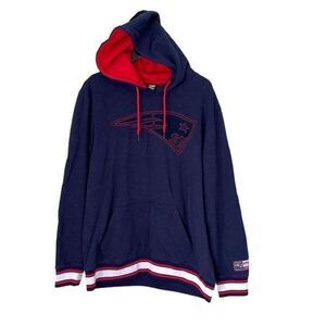 NFL Mens Patriots Hoodie Sweatshirt Football Team Logo Embroidered‎ Blue Red XL